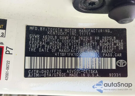 2012 Toyota Camry Se from USA, damaged, VIN 4T1BF1FK1CU522795